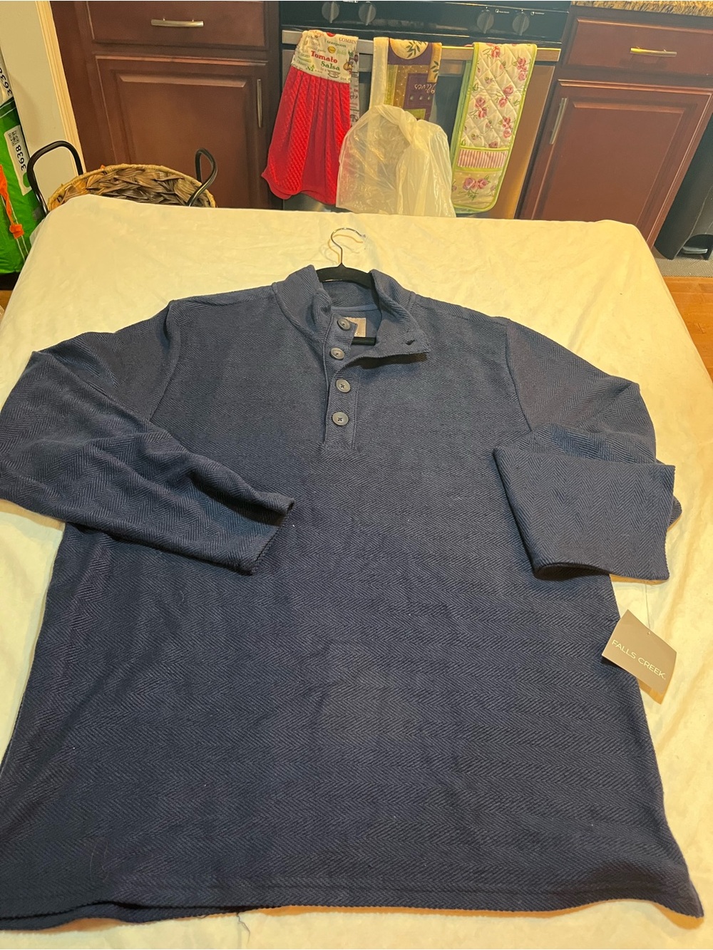 Falls Creek Men's Navy Textured Quarter-Snap Pullover xl
